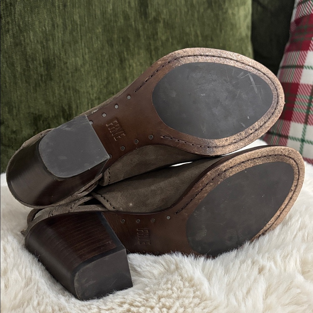 Frye Dani Shield Suede Wood Brown Open Toe Bootie Heel Sling Sandal Size 8 - Picture 5 of 12